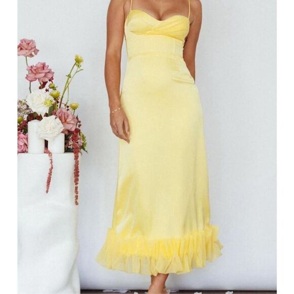 Angel Biba BUONA SERA HEM DECORATION MIDI DRESS LEMON - Picture 1 of 8